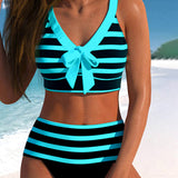 Martina™ | Dryžuotas aukšto liemens bikinis