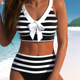 Martina™ | Dryžuotas aukšto liemens bikinis