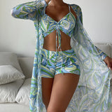 Gabriela™ | Raštuotas 3 dalių bikinio komplektas